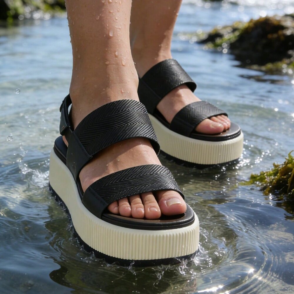 Black And White Vacation Women's Platform Sandals - Picture 6 of 9